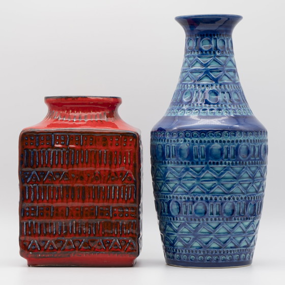 Image 1 of Retro BAY Ceramic Vase DUO 606-30 + 70-20 Fat Lava Vintage 60s WGP Mid-Century 