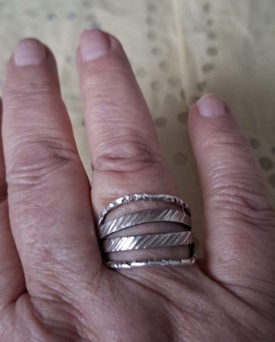 Image 1 of Moderne sterling zilveren ring, maat 64 (verstelbaar)