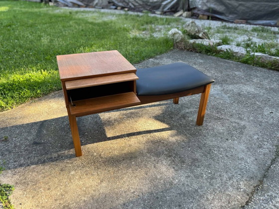 Vintage Teak Telephone Bench with Vinyl Seat, 1960s – Benches, Mid Century Modern (photo 7 of 10)