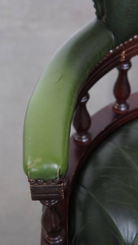 Image 1 of Green Beef Leather and Wood Chesterfield Office Chair