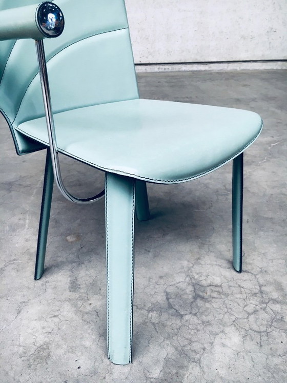 Image 1 of Postmodern Design Leather Dining Chair set by Mario Morbidelli for Naos, Italy 1980's