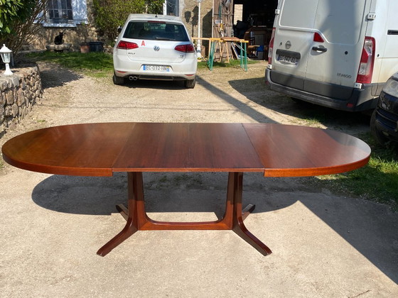 Image 1 of Baumann round oval extendable Scandinavian table in rosewood with 2 extensions, length 166 to 256cm, an60