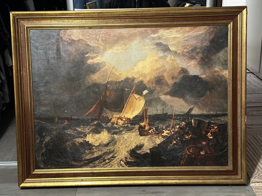 D'après J.M.W. Turner (1775-1851) - Jetée de Calais - Huile sur toile encadrée 104 x 81 cm