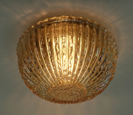 glashuette limburg ceiling light model A668 2982 amber glass structured glass 1970s ceiling fixture flush mount