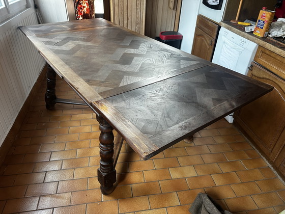 Image 1 of Rustic oak extendable table, early 20th century