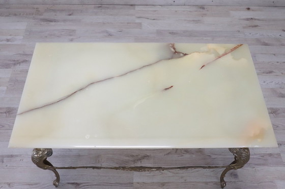 Image 1 of Tavolino da caffè in bronzo dorato con piano in onice, anni &#39;70