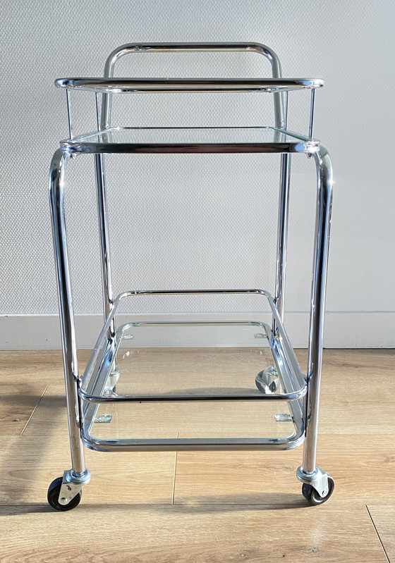Image 1 of Small vintage trolley drinks cart serving trolley stainless steel / glass