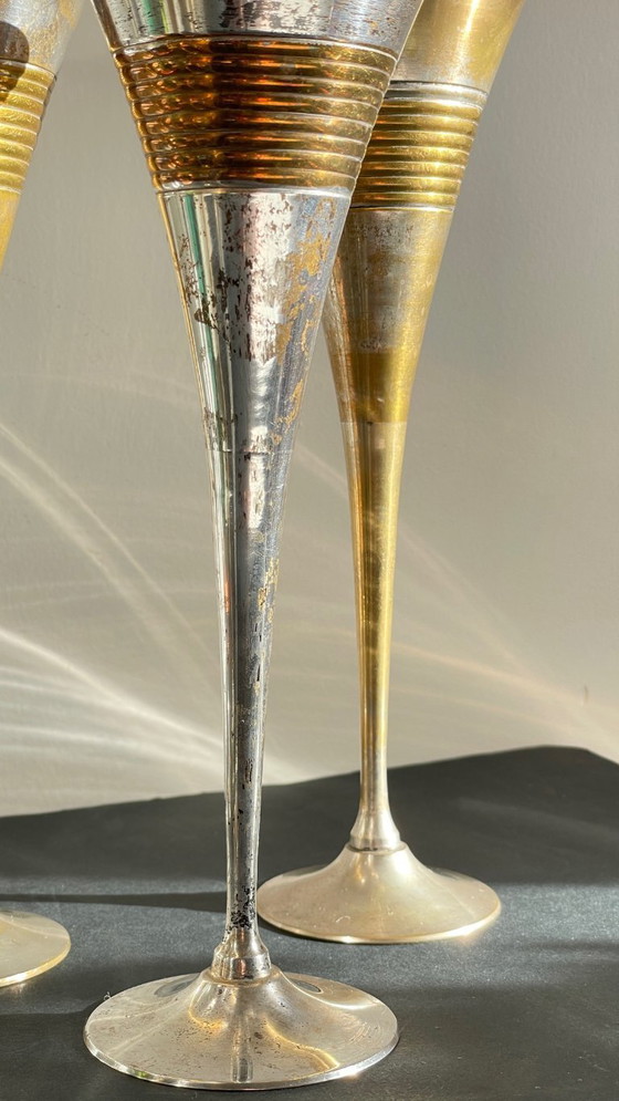 Image 1 of 6 flûte da champagne vintage in ottone placcato argento