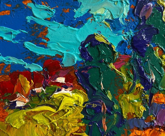 Image 1 of Original Oil Painting Day Field Landscape In the autumn meadows
