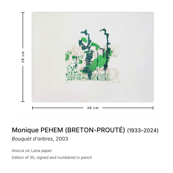 Image 1 of Monique PEHEM (BRETON-PROUTÉ) Bouquet of Trees Signierter Linolschnitt 2003
