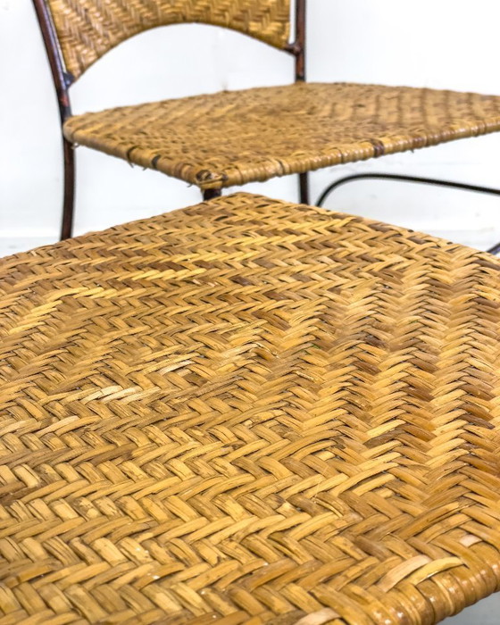 Image 1 of Set van 4 vintage rattan bistrostoelen – USA jaren ’50 – in stijl van Frederick Weinberg