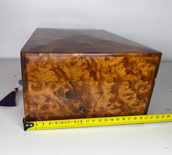 Luxueuse et grande boîte à bijoux XXL / coffret de rangement en racine de bois de thuya, dimensions 30x20x (photo 15 of 16)