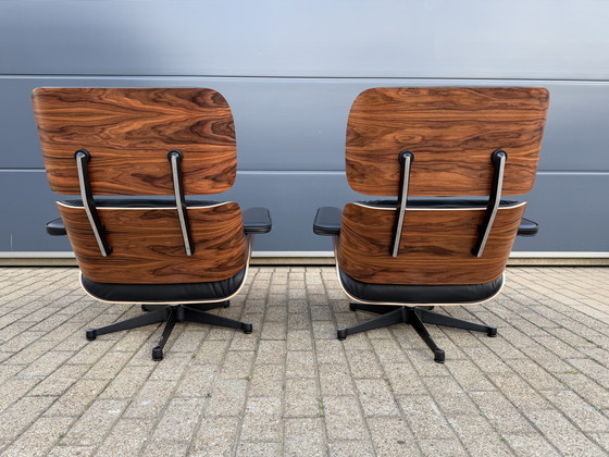 Image 1 of 2 poltrone lounge Vitra Eames XL originali con poggiapiedi, in pregiata pelle nera e palissandro Santos, NUOVE!!