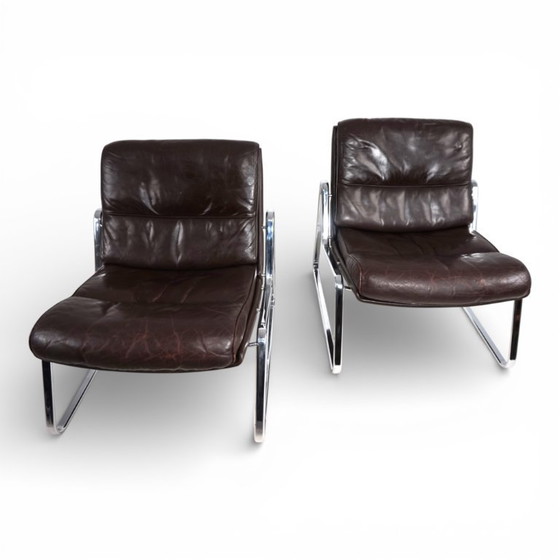 Image 1 of Set di 2 poltrone Drabert in pelle marrone di Gerd Lange, 1970