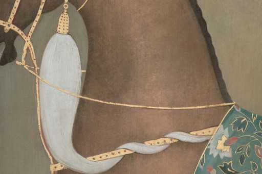 Tela dipinta raffigurante un cavallo indiano di profilo. Opera contemporanea.