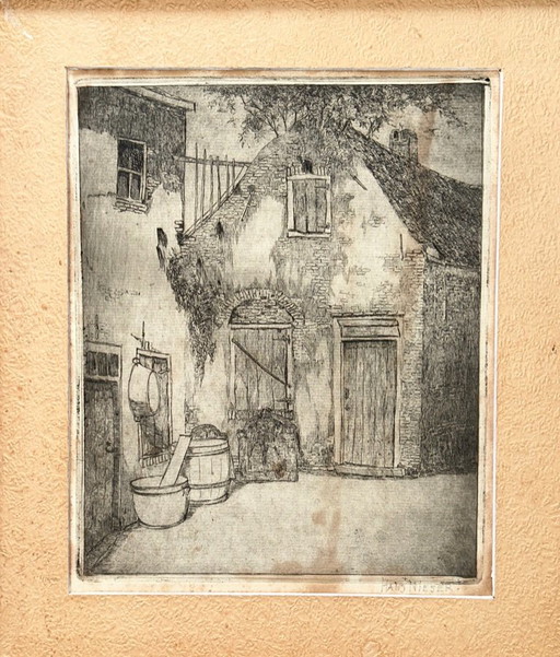 Ets van Boerderij, Hans Nieser(1885-1943) – kunst, Paper
