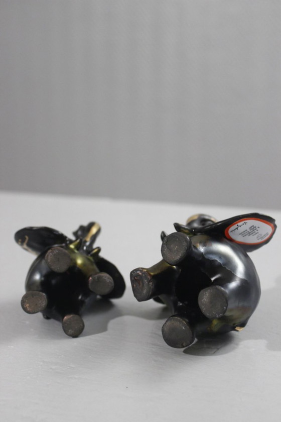 Image 1 of Romolo Verzolini & Studio Errevi - Par de elefantes de cerámica negros y dorados, años 70