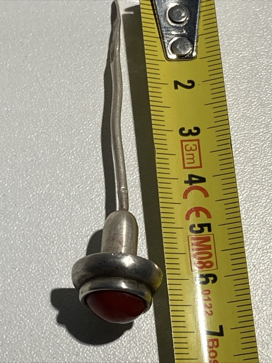 Image 1 of Piccola tabacchiera antica in argento intarsiato con turchese e corallo