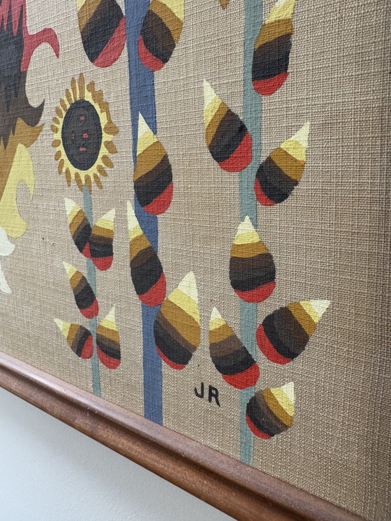 Image 1 of Tableau peinture oiseau bleu années 60