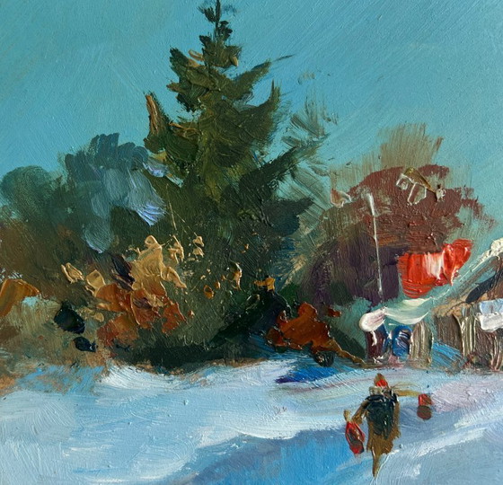 Image 1 of Original Oil Painting Winter House Landscape Winter path leading home