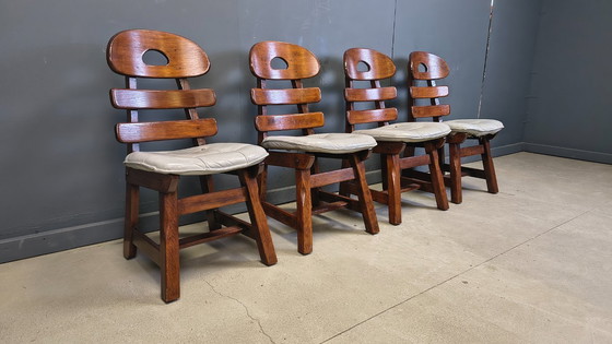 Image 1 of Vintage brutalist fishbone dining chairs, set of 4 - 1960s