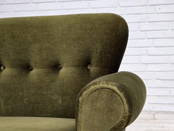 Image 1 of 1970s Danish Lounge Chair, Low, Furniture Velour, Ash Wood Legs