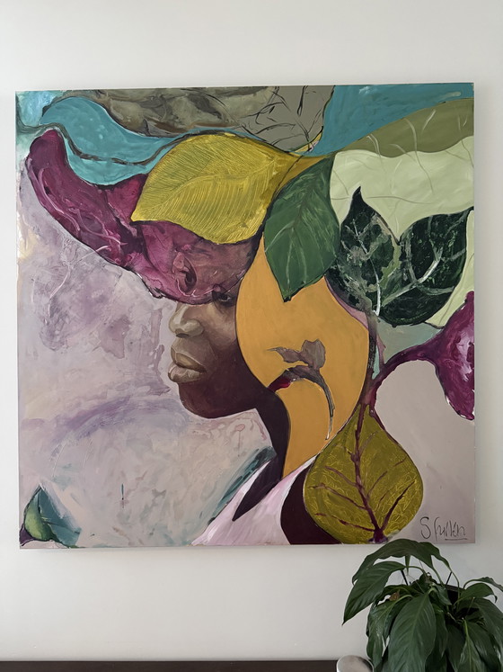 Image 1 of Zuid-Afrikaanse vrouw olieverf op canvas door Saskia Frinking