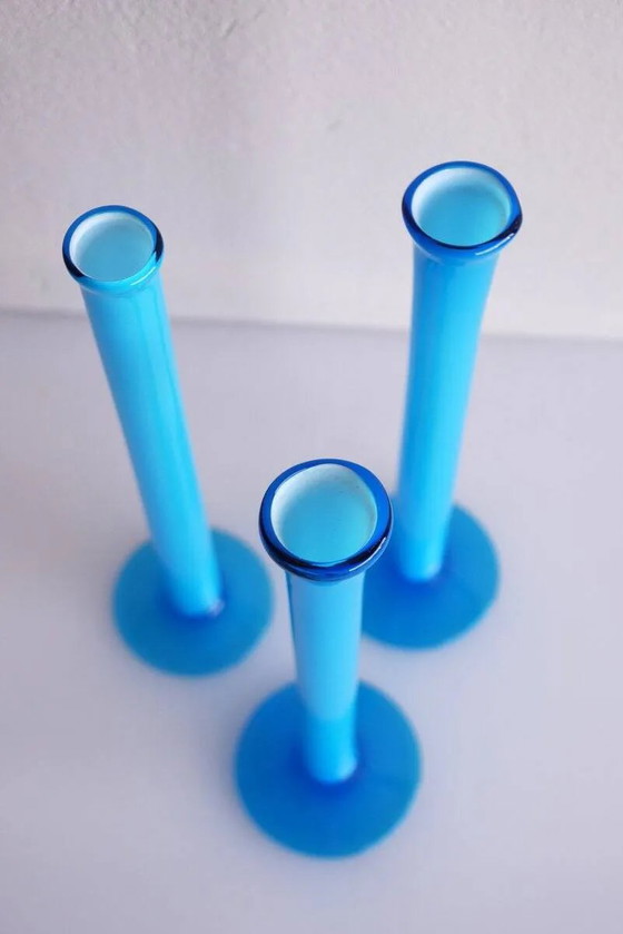 Image 1 of Vintage tall handblown orchid vases in azure blue by Artur Percy for Gullaskruf, 1970s, set of 3