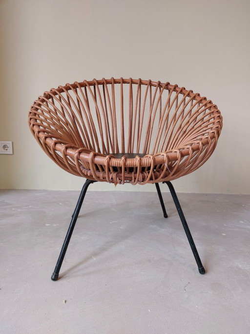 Sedia in rattan di metà secolo nello stile di Rohé e Franco Albini