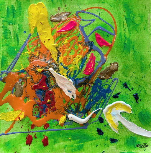 NUOVO PAESAGGIO ASTRATTO 19 DIPINTO ORIGINALE NIGEL WATERS FIRMATO CARTA DI COTONE 20x20cm SENZA CORNICE