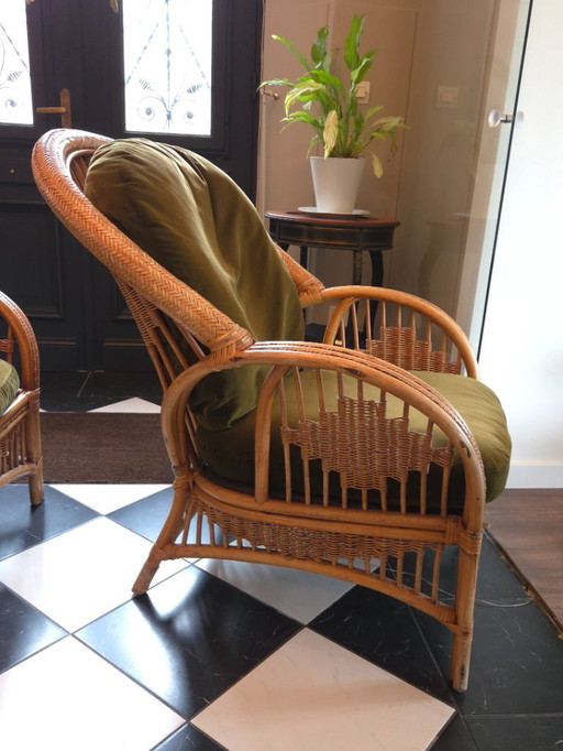 Pareja de sillones de mimbre y bambú, 1970 (ref 3880)