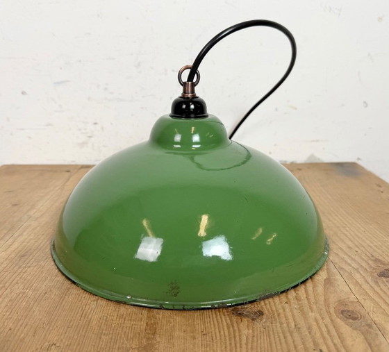 Image 1 of Industrial Green Enamel Factory Pendant Lamp, 1960s