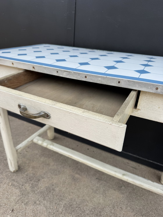 50s Enamelled Sheet Metal Wood Kitchen Table – Side tables, Vintage (photo 9 of 15)