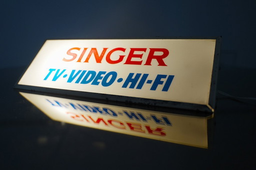 Vintage Singer TV-Video-Hi-Fi Illuminated Store Sign - 1960s Collectible Display