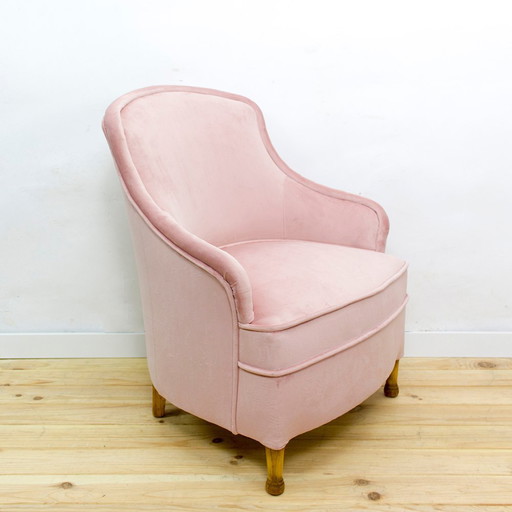 Poltrona in legno e tessuto di metà secolo, anni &#39;50