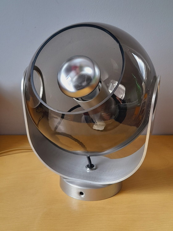 Image 1 of Spotlight uit de jaren 70 met rookglas en verchroomd metaal.