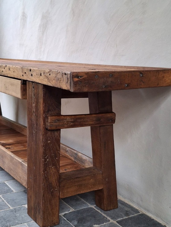 Image 1 of Large oak furniture maker's workbench