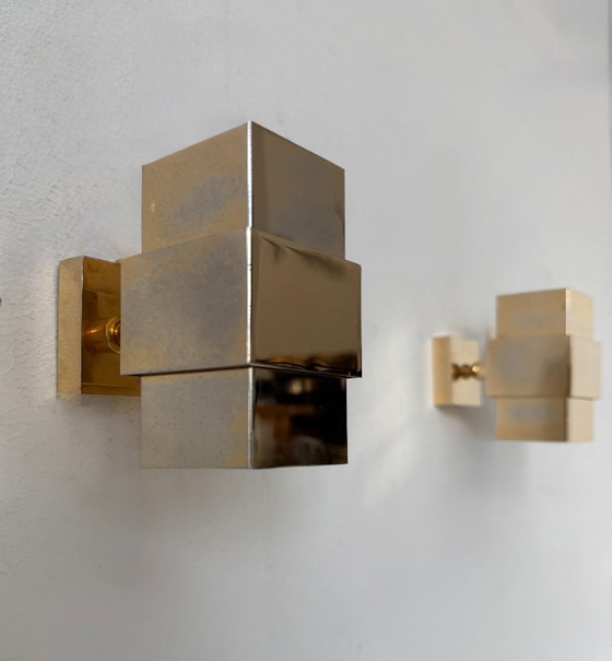 Image 1 of Coppia di applique vintage, ottone, Francia, 1970