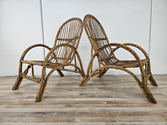 Poltrone vintage in rattan, set di quattro, Sedie da giardino, Marrone (foto 6 di 15)