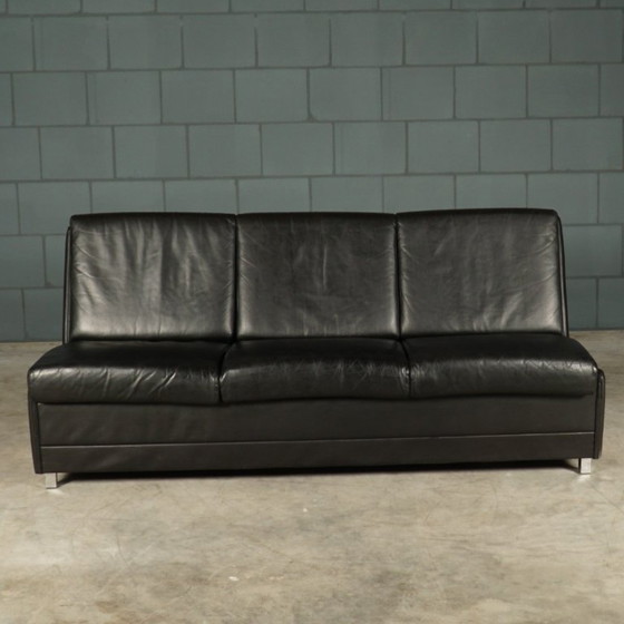 Image 1 of Set schwarzer Ledersofas aus der Mitte des Jahrhunderts – 1960er Jahre