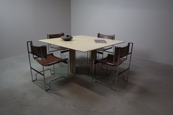 Image 1 of  Esstisch aus Travertin mit skulpturalem Sockel, Italien 1960er Jahre