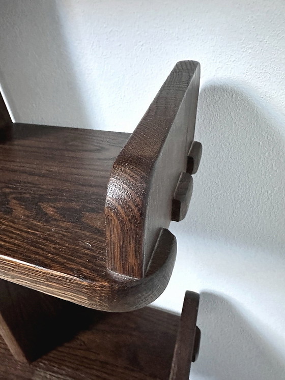 Image 1 of Vintage Brutalist oak pyramid bookcase / wall rack – Netherlands, 1970s