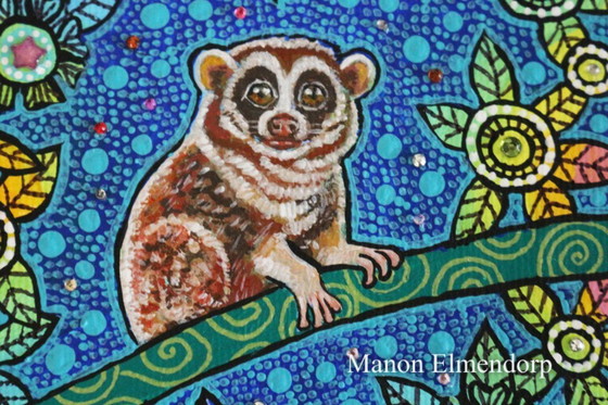 Image 1 of Piccolo dipinto raffigurante un animale notturno, dipinto a mano, nuovo, 15 x 10 cm