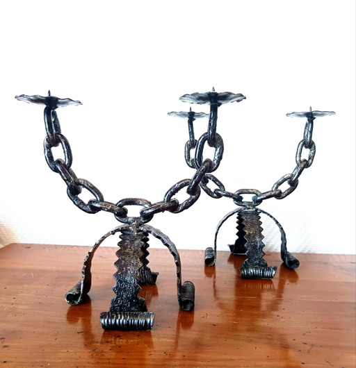 2x Brutalist candlesticks Italy, 1970