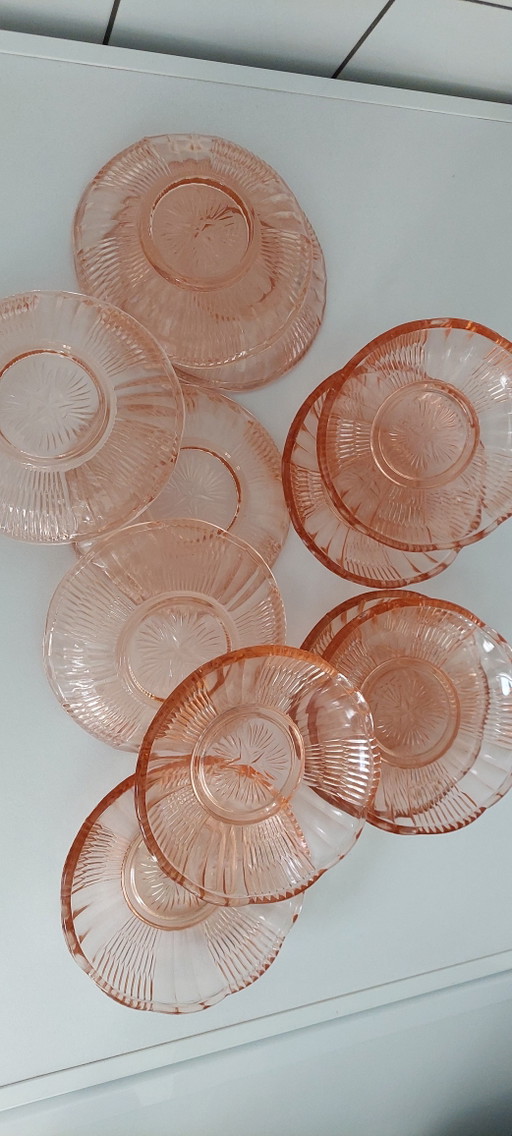 Precioso Juego de Postre Art Déco de 12 piezas – Cristal Prensado Rosa / Rosaline – tafelaccessoires, Glass (photo 2 of 5)
