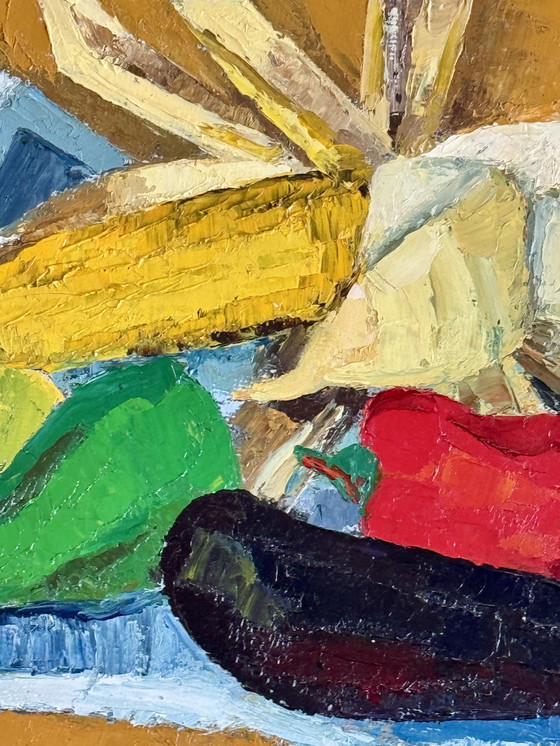 Image 1 of Pol Magis ( 1931 ) Magnifique Peinture Impressionniste «  Nature Morte Au Maïs «  De 1965