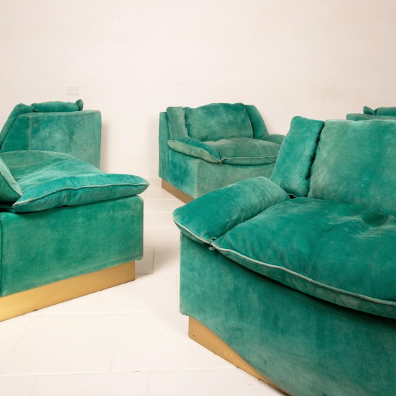 Luciano Frigerio Italiaanse Moderne Suède Fauteuils voor Frigerio Di Desio 1970 – Modulaire banken, Suede (photo 14 of 26)