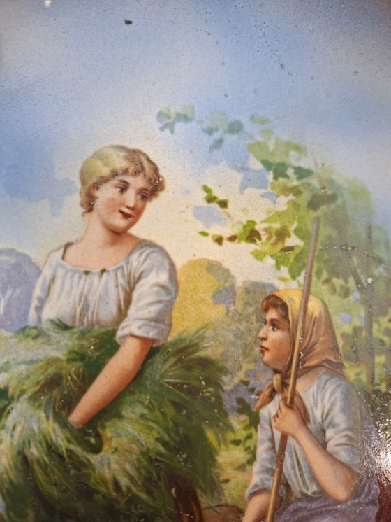 Image 1 of Due piatti da parete in ceramica con scena di fattoria