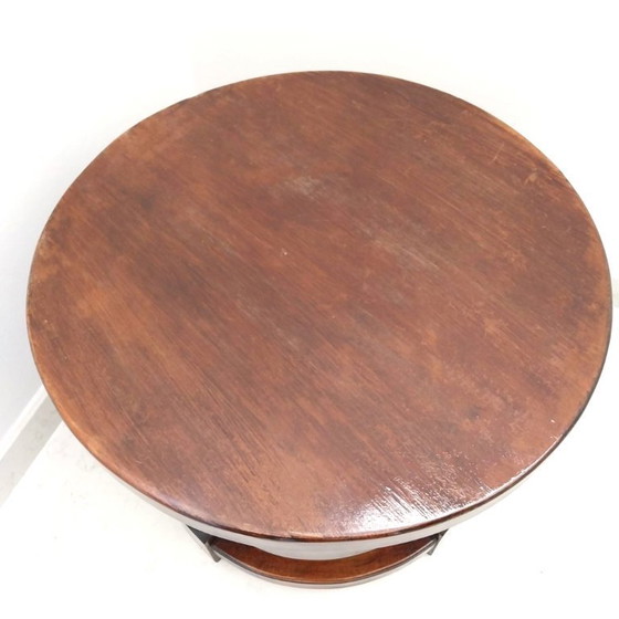 Image 1 of Rare Vintage Italian Solid Wood Round Table - Hand-Turned Legs | 1930s-1940s Artisanal Masterpiece