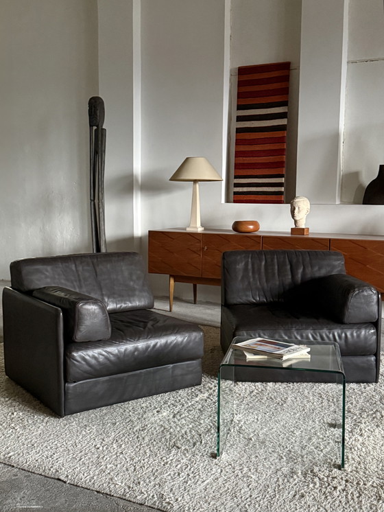 Image 1 of Sofá cama DE SEDE DS-76 de 2 plazas, piel de búfalo, marrón oscuro, Suiza, años 70